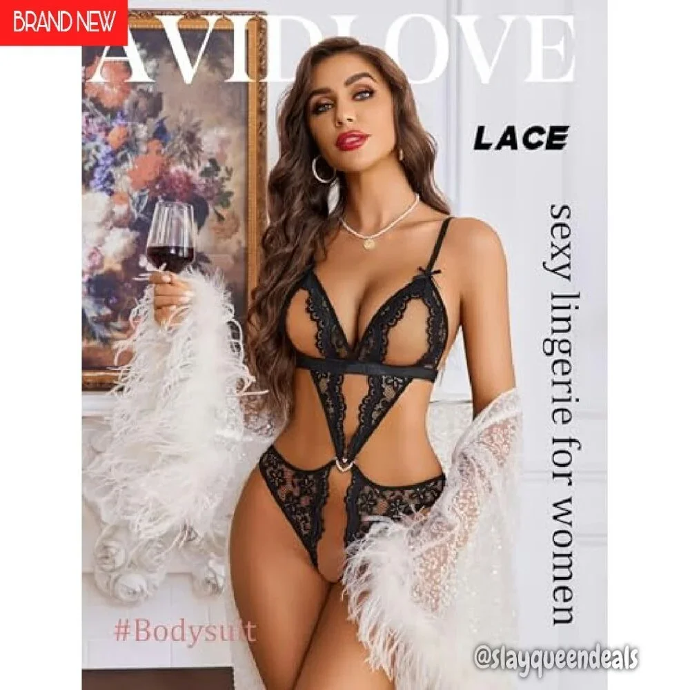 Sexy Lace Bodysuit Deep V Teddy Babydoll One Piece Lingerie